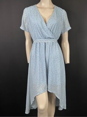 Nasty Gal Light Blue Floral Wrap High-Low Dress